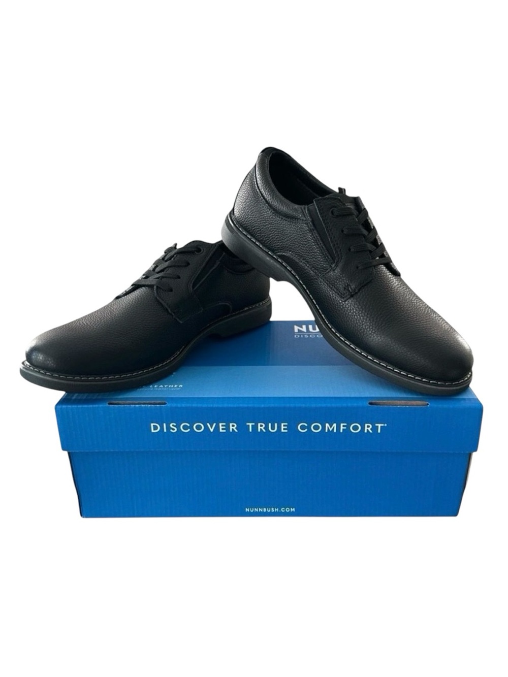 Nunn Bush Otto Black Leather Oxford Mens 9.5 XW Extra Wide Comfort Dress Shoes